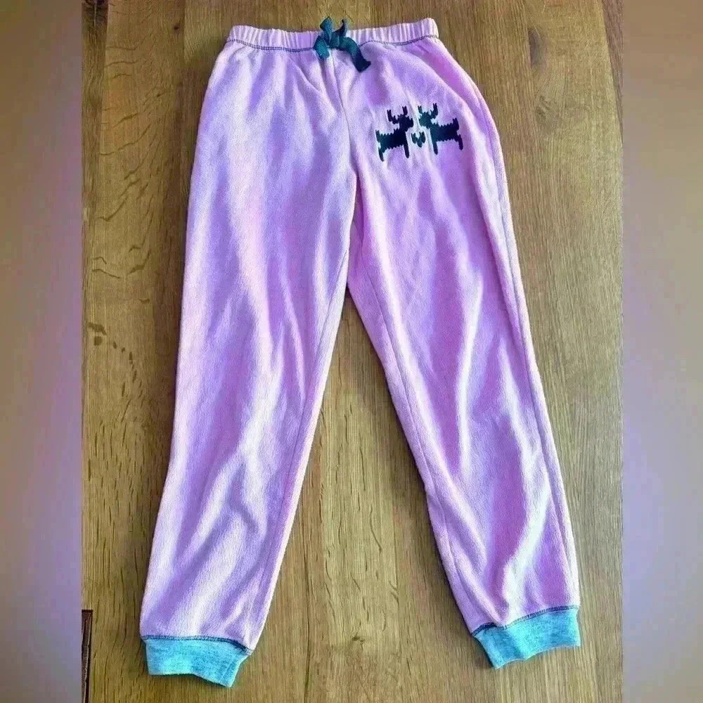 Kids Pink Fleece elastic waist pants